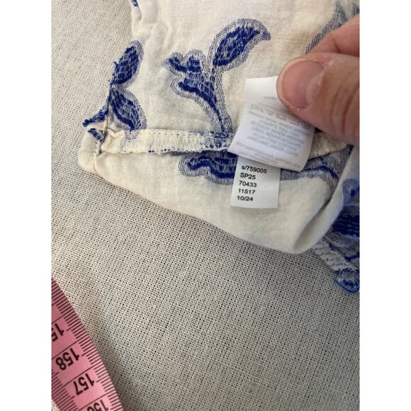 Loft Petites White & Blue Embroidered Long Sleeve Blouse Large P - Picture 8 of 9